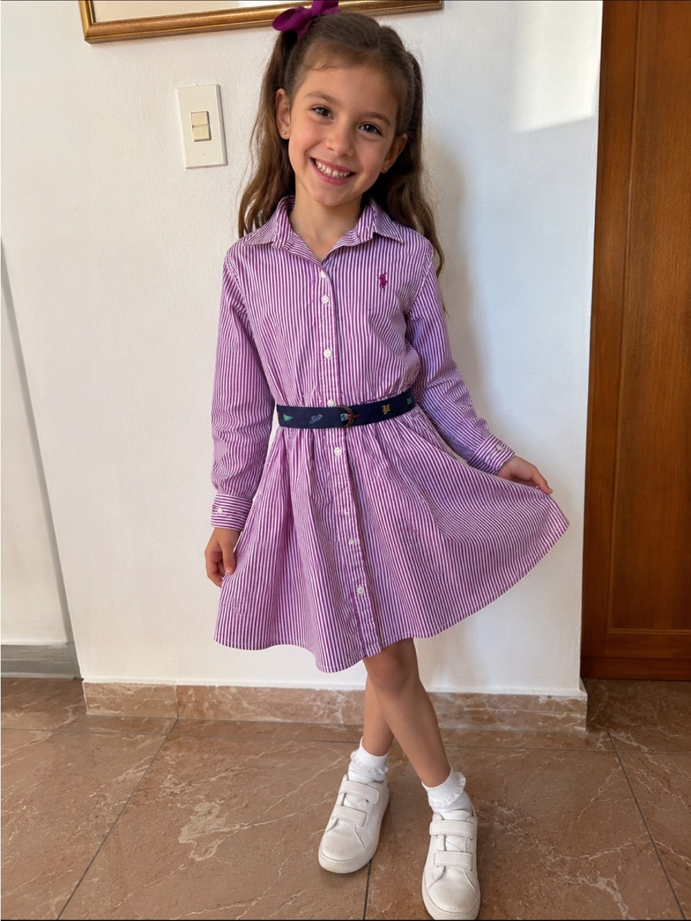 Polo by Ralph Lauren Pink & White Striped Button Shirt Dress for Girls